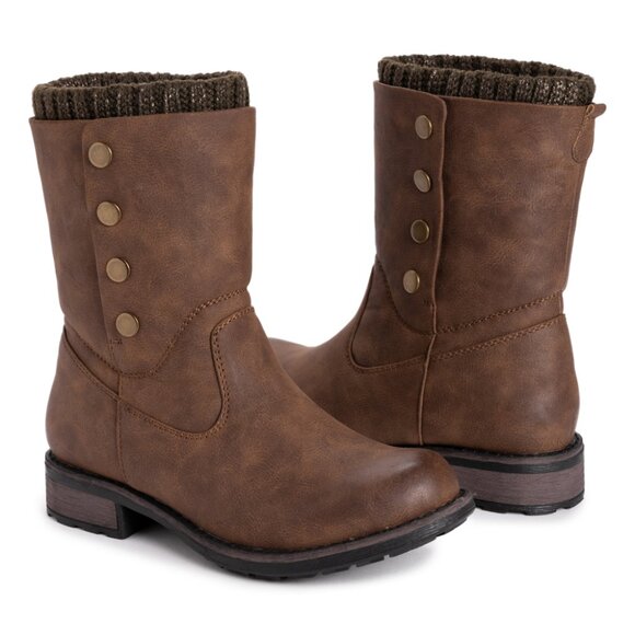 Women's Lukees by Muk Luks Knit Collar Crumpet Boots - Brown - Var Szs - NWT - Picture 1 of 1